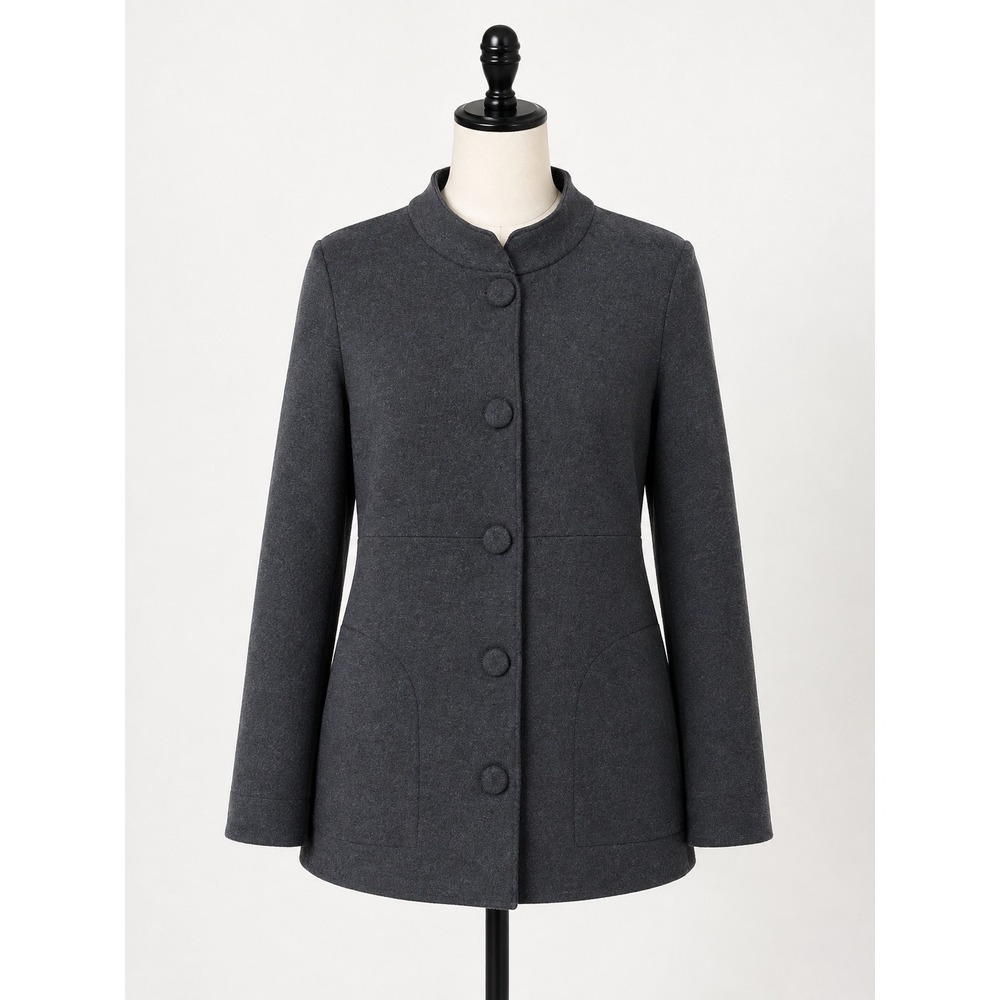 Eileen Fisher Jacket Womens PM Gray 100% Wool Button Front‎ Mock Neck Minimalist